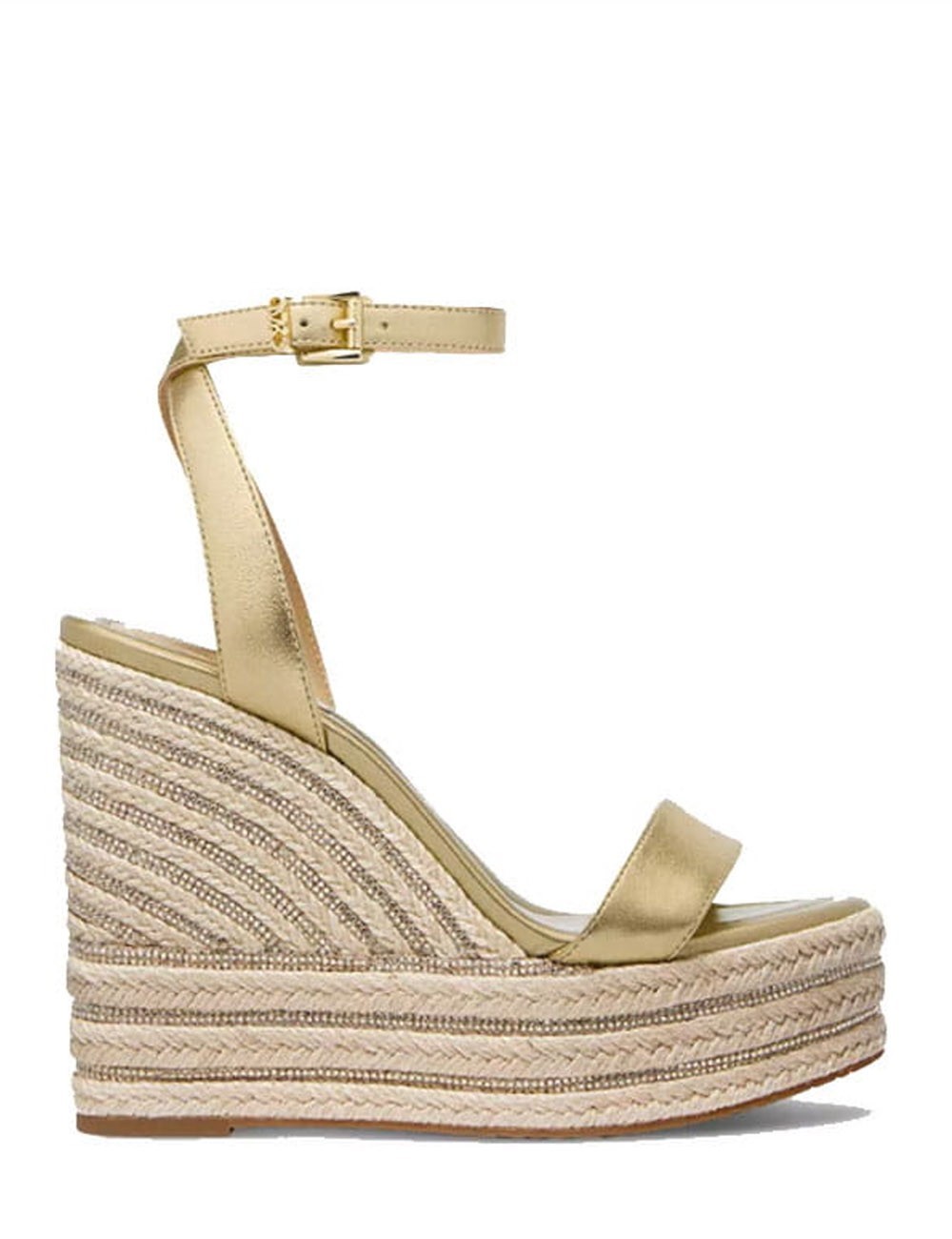 Sandali con zeppa in corda in vera pelle pale gold oro