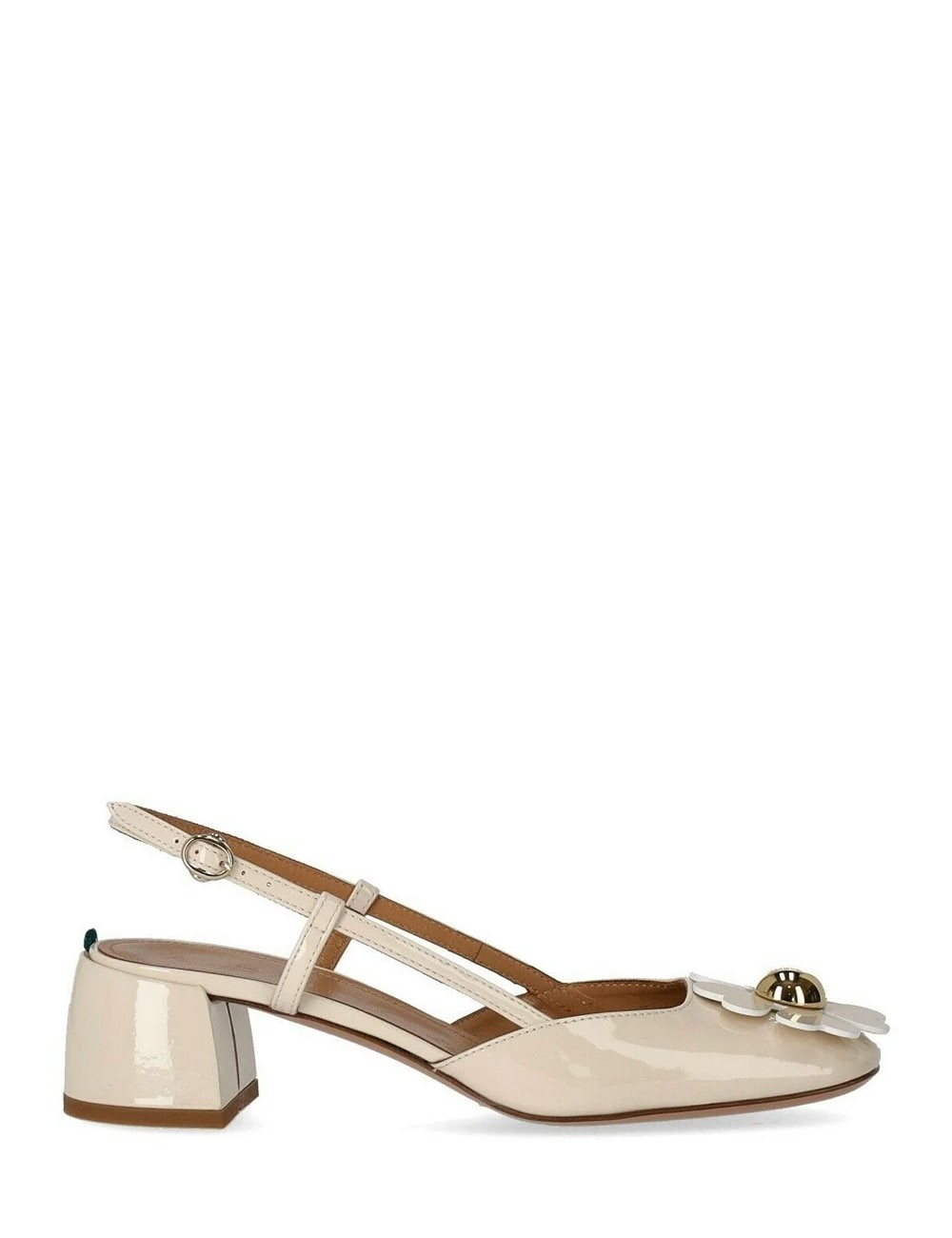 Sling back con fiore vernice cirè