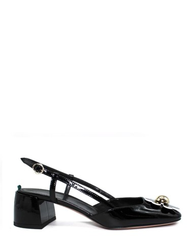 Sling back con fiore vernice nera