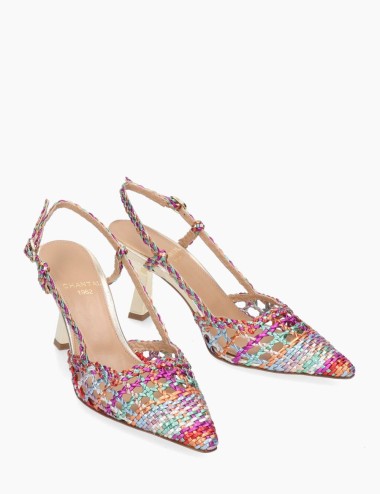 Slingback con tacco intreccio multicolore
