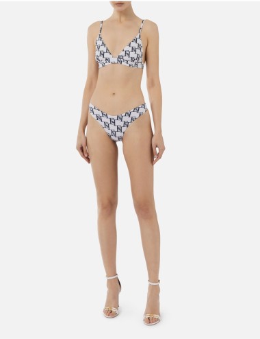 Costume a due pezzi in lycra stampa logo burro/nero