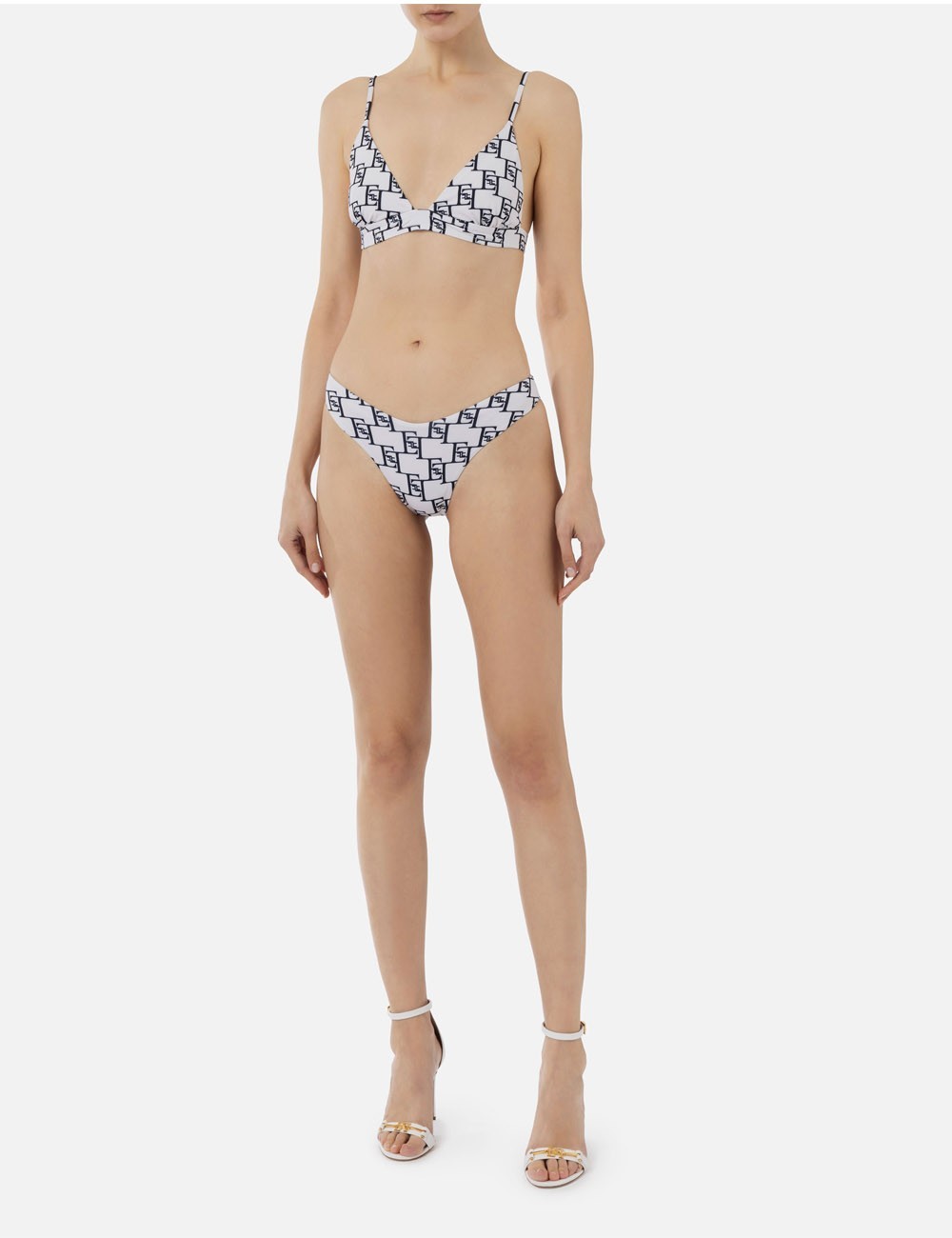 Costume a due pezzi in lycra stampa logo burro/nero