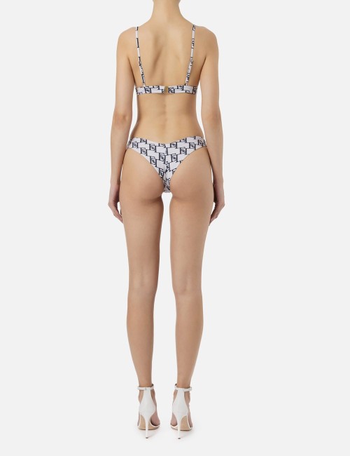 Costume a due pezzi in lycra stampa logo burro/nero