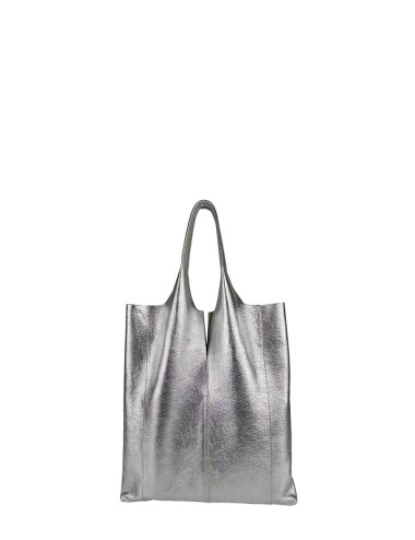 BORSA A SPALLA ENVELOPE SHOPPING IN PELLE MARTELLATA - ARGENTO