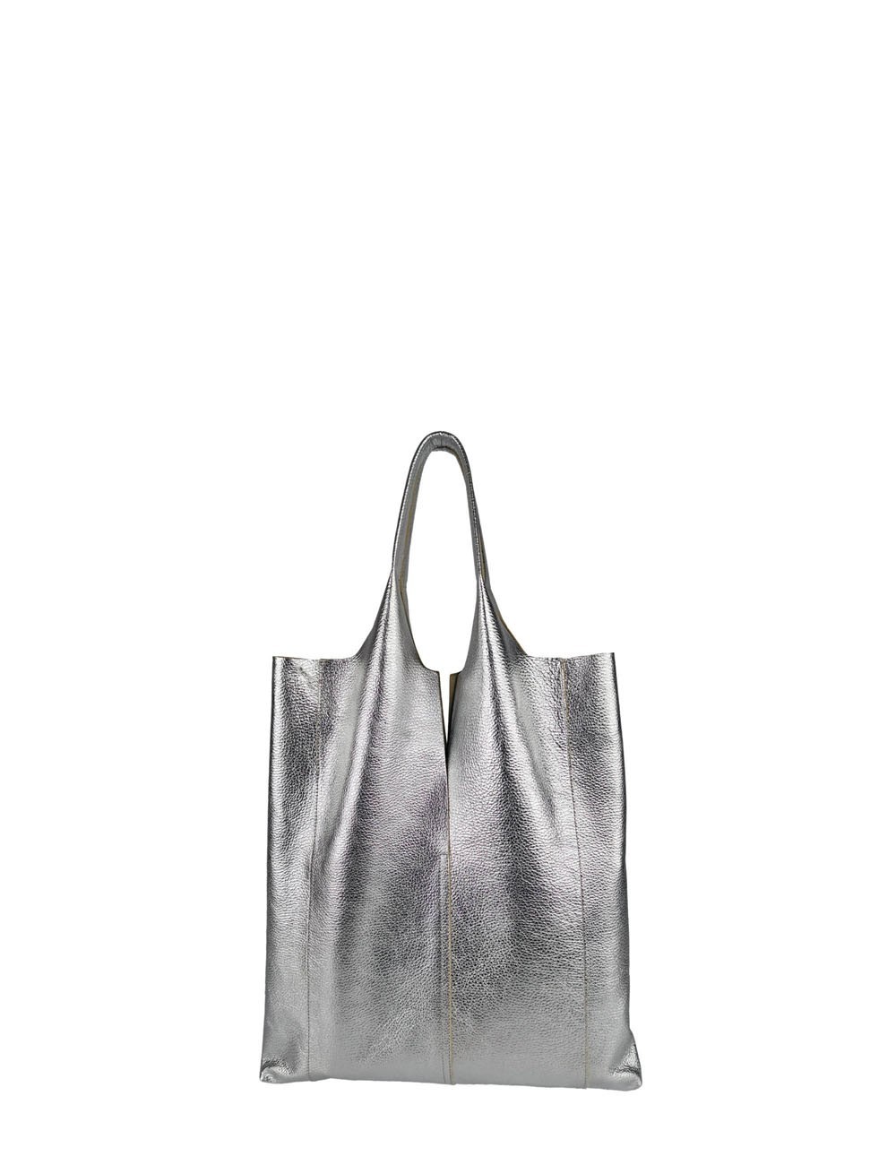 BORSA A SPALLA ENVELOPE SHOPPING IN PELLE MARTELLATA - ARGENTO