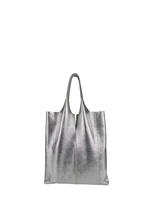 BORSA A SPALLA ENVELOPE SHOPPING IN PELLE MARTELLATA - ARGENTO