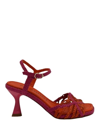 Sandalo fiji in pelle intrecciata con tacco midi fucsia