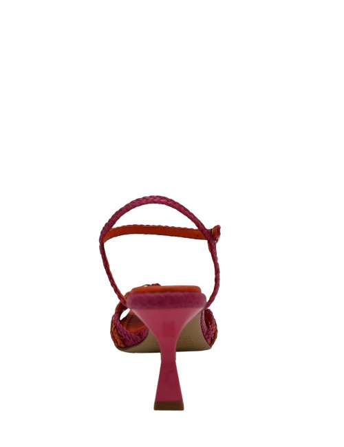 Sandalo fiji in pelle intrecciata con tacco midi fucsia