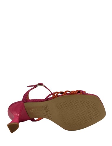 Sandalo fiji in pelle intrecciata con tacco midi fucsia