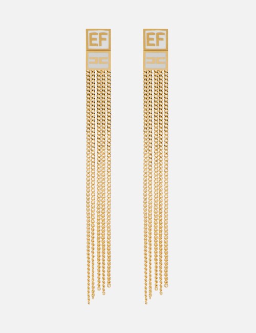 Pendant earrings with enamelled logo plaque Yellow Gold/Black
