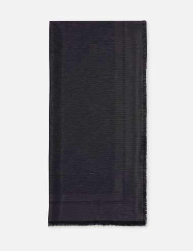 Pashmina in jacquard lurex con pattern righe diagonali e logo