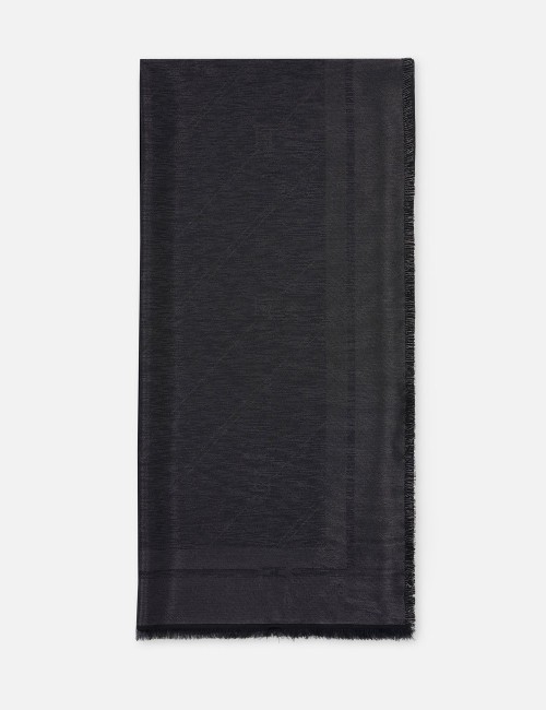 Pashmina in jacquard lurex con pattern righe diagonali e logo