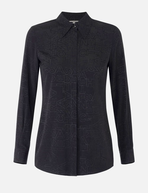 Blouse in jacquard georgette fabric with lettering black
