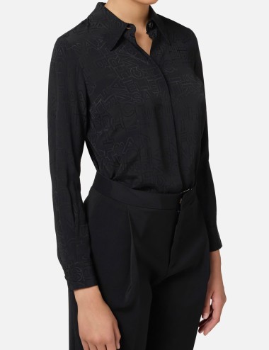 Camicia in georgette jacquard lettering nera