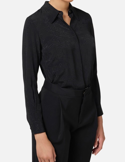 Camicia in georgette jacquard lettering nera