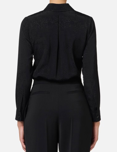 Camicia in georgette jacquard lettering nera