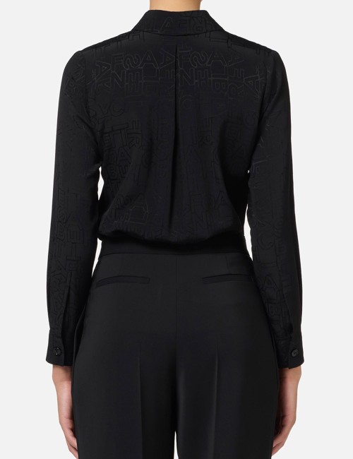 Camicia in georgette jacquard lettering nera