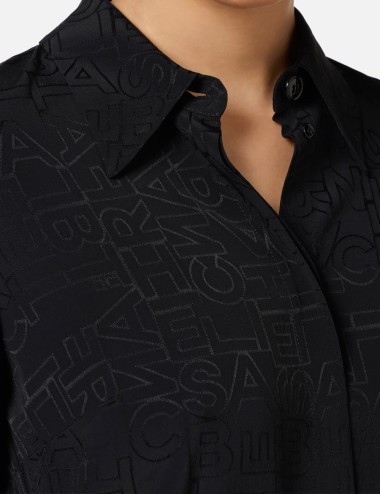 Camicia in georgette jacquard lettering nera