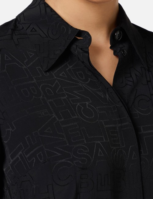 Blouse in jacquard georgette fabric with lettering black