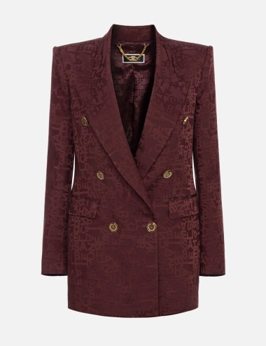 Jacquard crêpe double-breasted jacket with lettering rouge noir