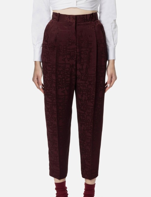 Pantalone dritto in crêpe jaquard lettering rouge noir