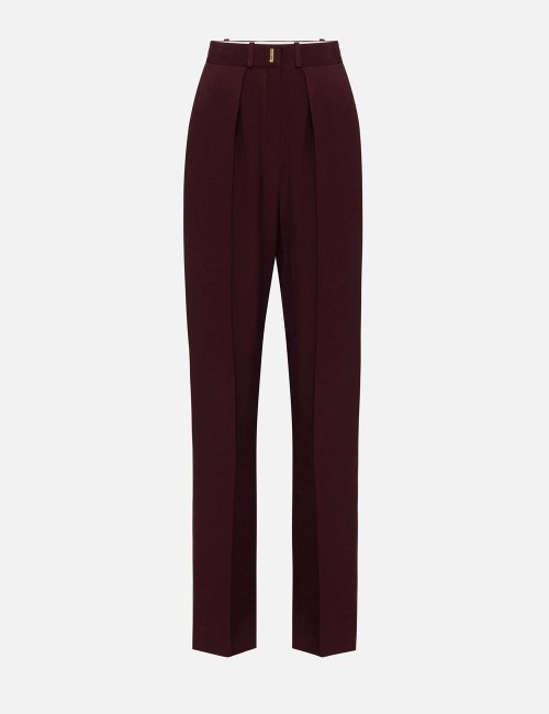 Pantalone dritto in crêpe satin con bande rouge noir