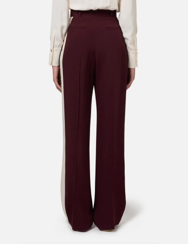 Pantalone dritto in crêpe satin con bande rouge noir