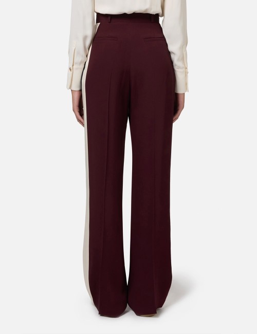 Straight trousers in crêpe satin fabric with bands rouge noir