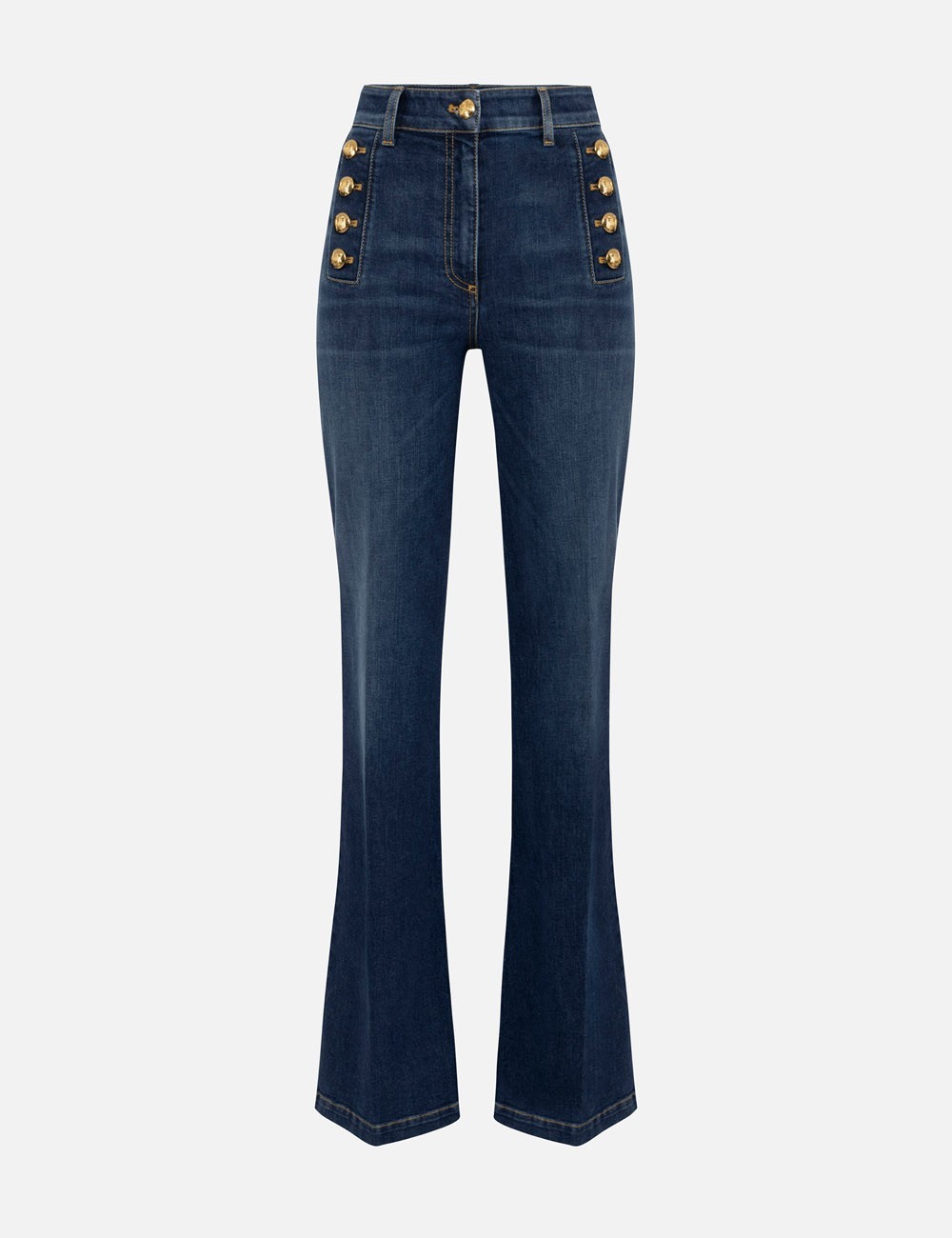Jeans a zampa in cotone stretch con bottoniera laterale blue denim