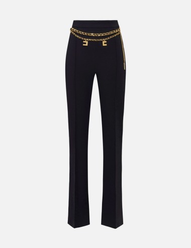 Pantalone a palazzo in crêpe stretch con cintura nero