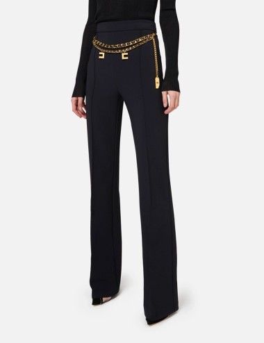 Pantalone a palazzo in crêpe stretch con cintura nero