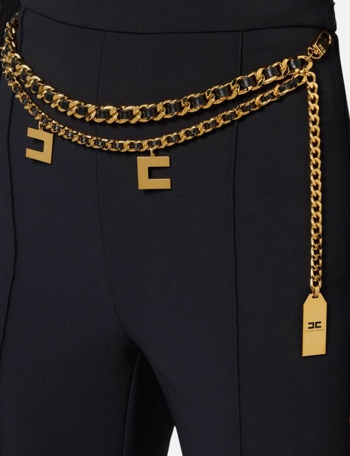 Pantalone a palazzo in crêpe stretch con cintura nero