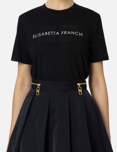 T-shirt in jersey con strass logo black