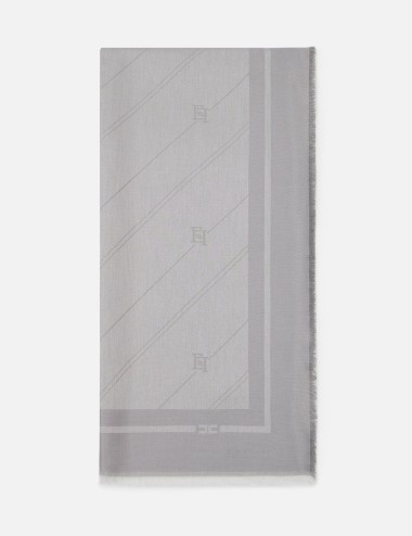 Pashmina in jacquard lurex con pattern righe diagonali e logo steel