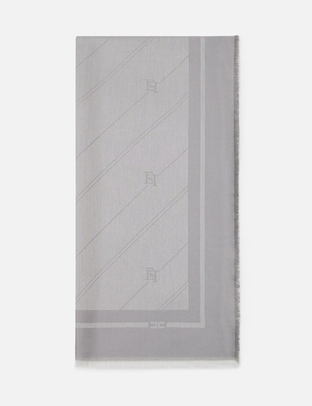 Pashmina in jacquard lurex con pattern righe diagonali e logo steel