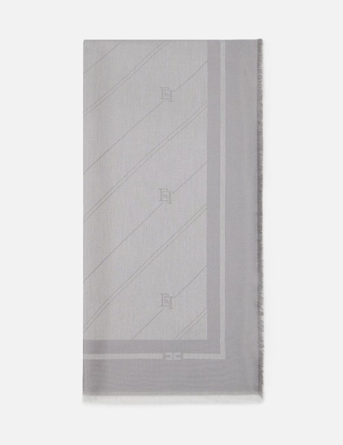Pashmina in jacquard lurex con pattern righe diagonali e logo steel
