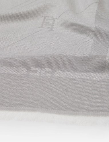 Pashmina in jacquard lurex con pattern righe diagonali e logo steel