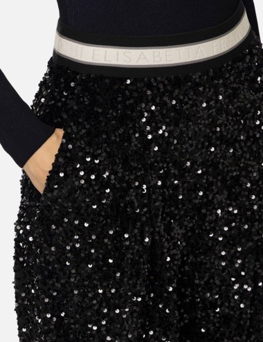 Sequin-embroidered chenille trousers black