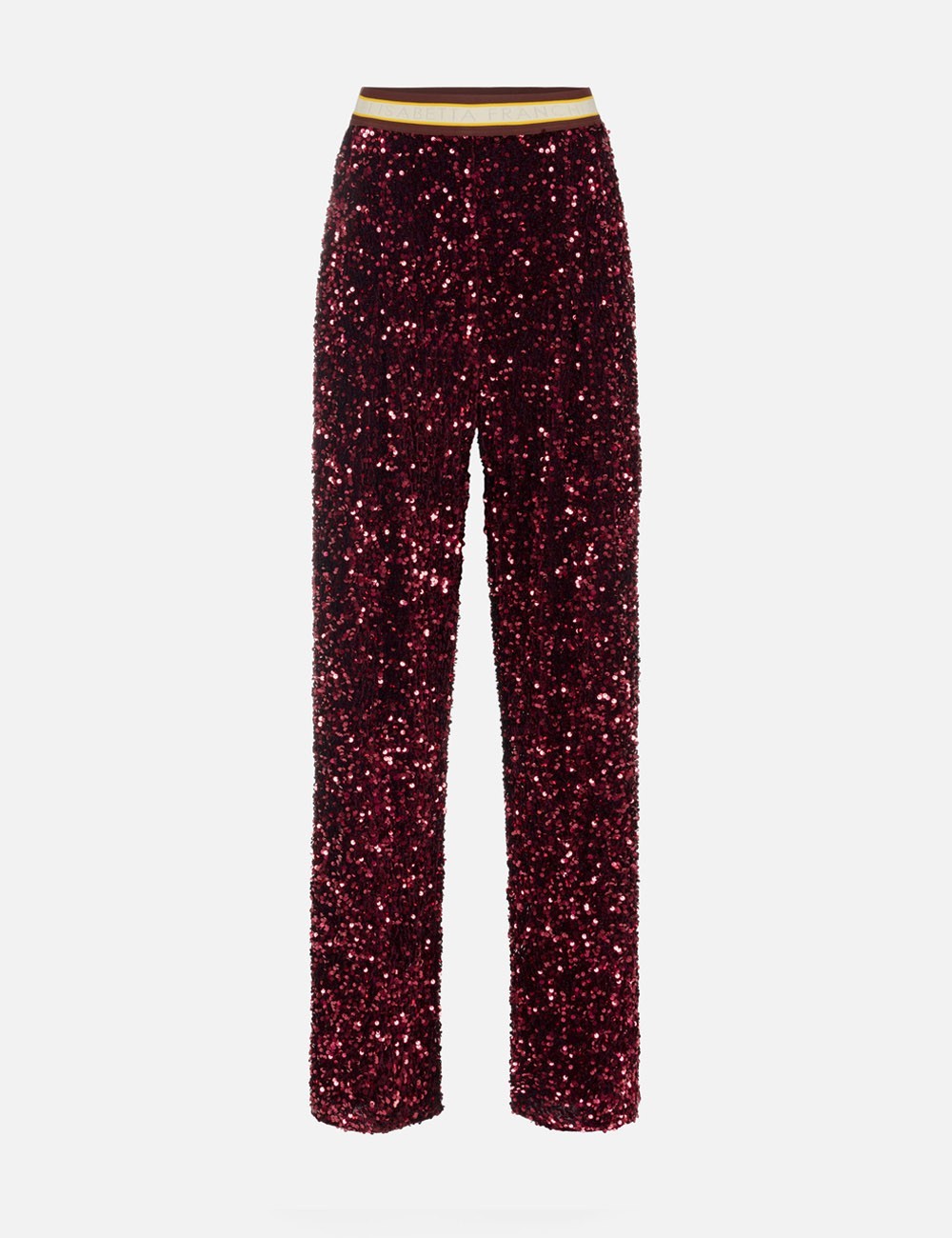 Sequin-embroidered chenille trousers rouge noir