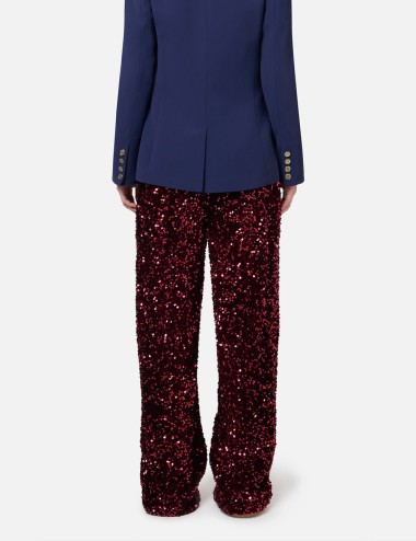 Pantalone in ciniglia ricamata con paillettes rouge noir