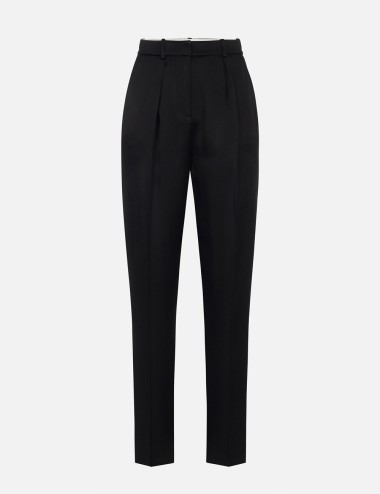 Pantalone dritto in satin con bande in raso nero