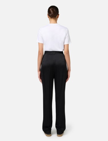 Pantalone dritto in satin con bande in raso nero