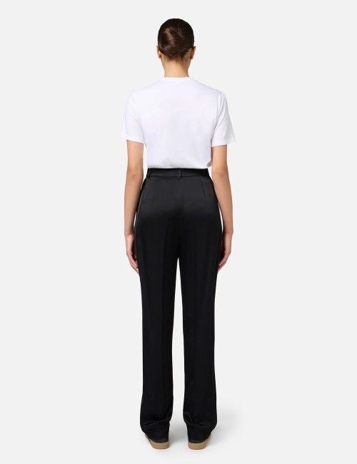 Pantalone dritto in satin con bande in raso nero