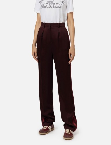 Straight enver satin trousers with satin bands rouge noir