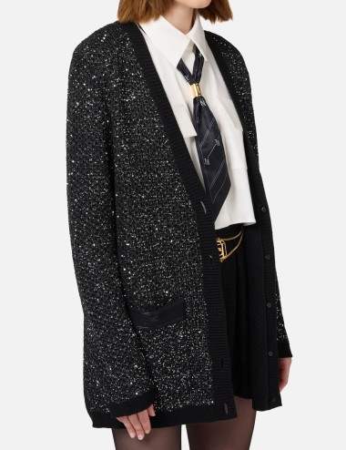 Cardigan in lana con filo paillettes
