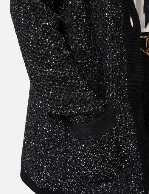 Cardigan in lana con filo paillettes