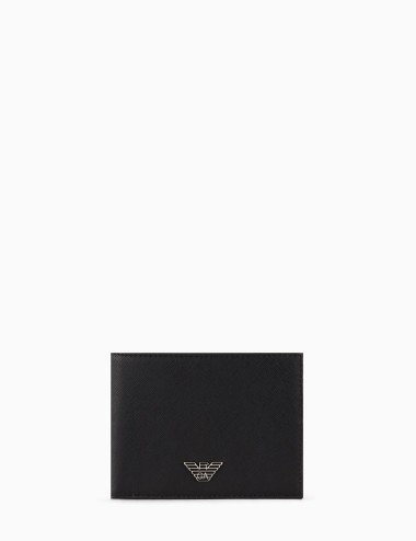 Portafoglio coin pocket in pelle rigenerata saffiano placchetta aquila ASV nero
