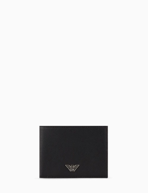Portafoglio coin pocket in pelle rigenerata saffiano placchetta aquila ASV nero
