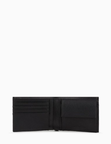 Portafoglio coin pocket in pelle rigenerata saffiano placchetta aquila ASV nero