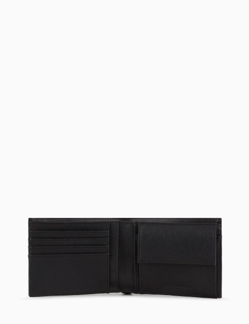 Portafoglio coin pocket in pelle rigenerata saffiano placchetta aquila ASV nero